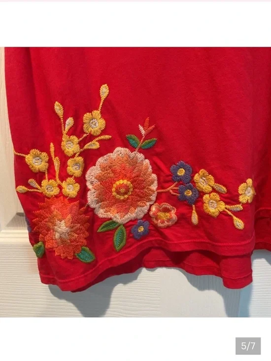 Johnny Was Red Long Sleeve Floral Embroidered Dress - Picture 5 of 7